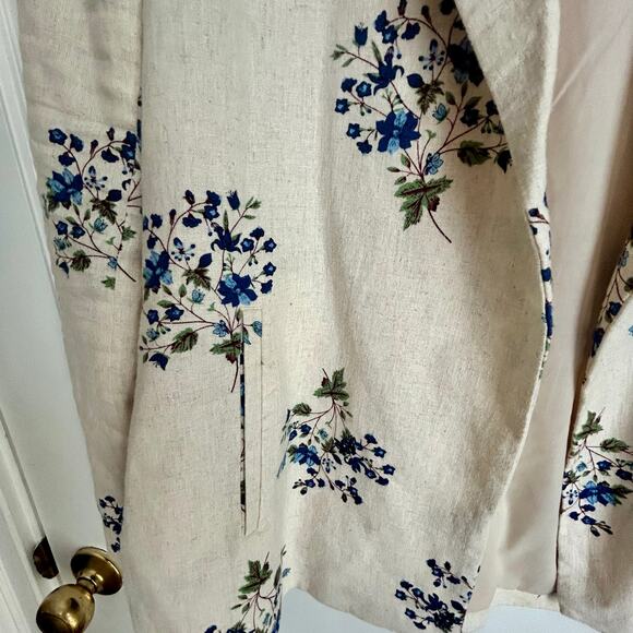 NWOT Joie Blue Floral Print Linen Blend Jacket Blazer Size Large - Picture 4 of 5